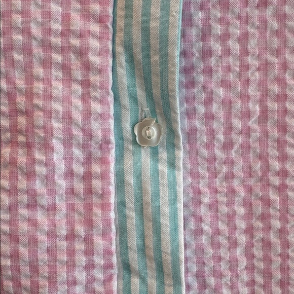 Rare Editions Striped Seersucker Pink and Blue Collared Halter Dress - Picture 3 of 7